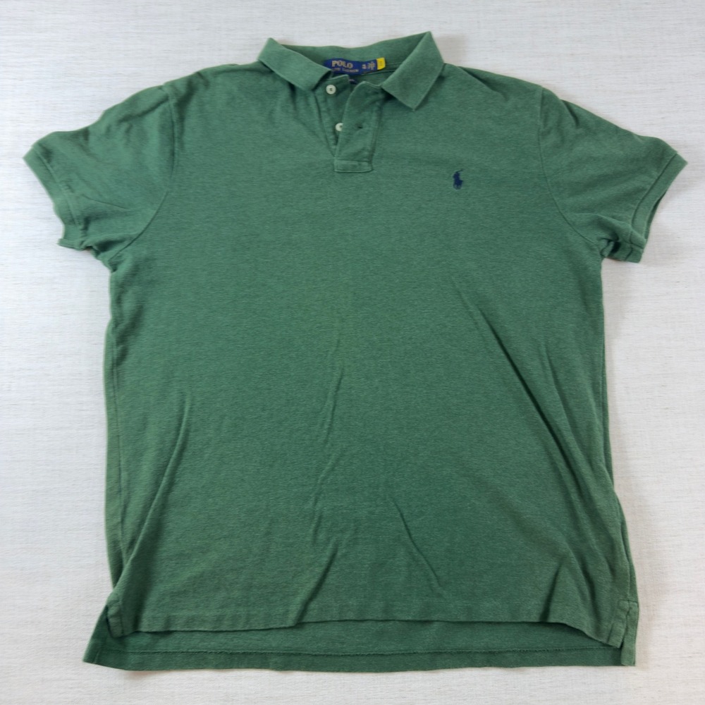 Polo Ralph Lauren Polo Shirt Mens XL Green Heather Slim Fit Cotton Pony Logo